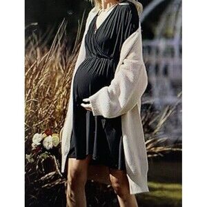 Medium Black Ekouaer Women's Maternity/Nursing Dress Short Sleeve V-neck